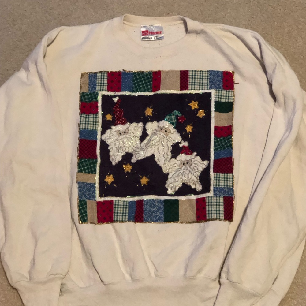 Vintage 80’s - 90’s Y2K Ugly Christmas Sweatshirt Santa Holiday Party Sweater L